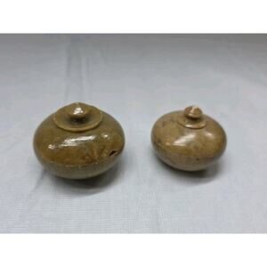 Round Marble Stone MCM Salt & Pepper Cellar Pinch Bowls Kitchen Jar Set Flaw